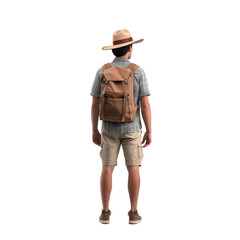 Back view of standing tourist in gray shirt isolated on white background. Created with Generative AI technology