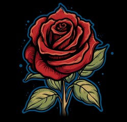 the logo is a red rose on a black background