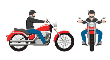 Naklejka na ściany i meble Set of vector images of a biker on a motorcycle. Vector.