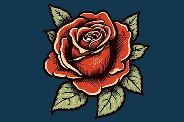 the logo is a red rose on a blue background