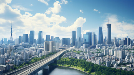 Fototapeta na wymiar Panorama view of beautiful Tokyo city