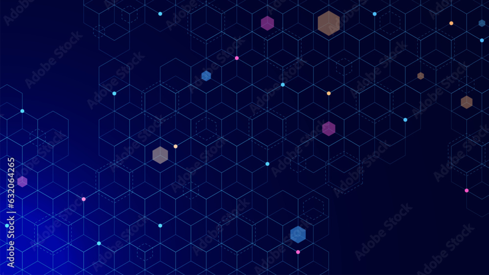 Poster abstract science and technology background with hexagon pattern. chemical engineering, molecular str