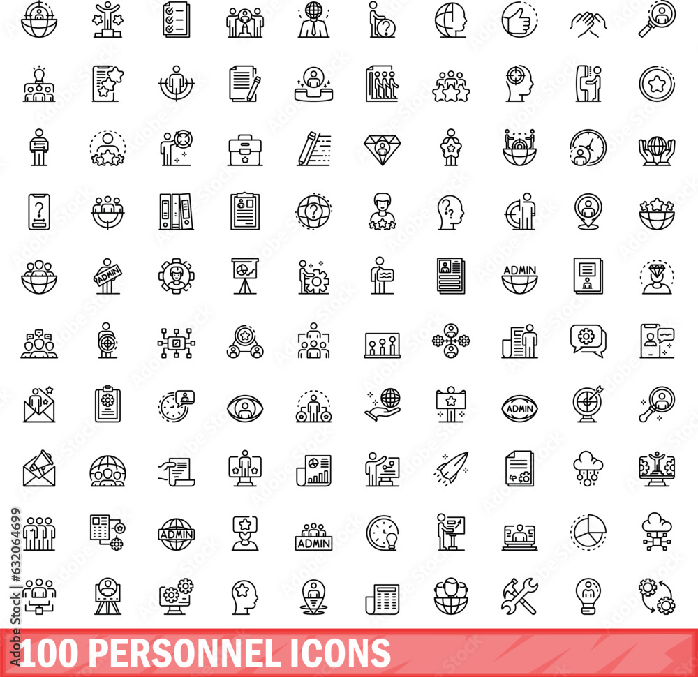 Wall mural 100 personnel icons set. Outline illustration of 100 personnel icons vector set isolated on white background - Wall murals