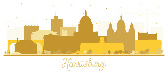 Harrisburg Pennsylvania City Skyline Silhouette with Golden Buildings Isolated on White.