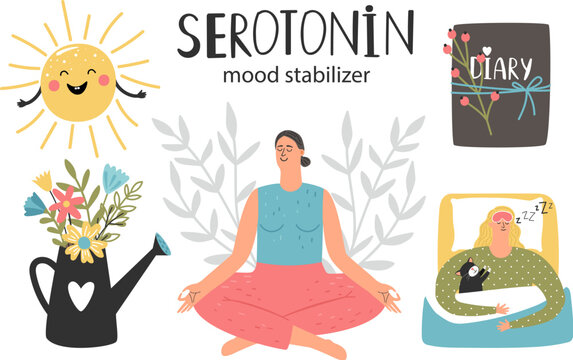 Mood stabilizer, serotonin hormone health colorful vector illustration