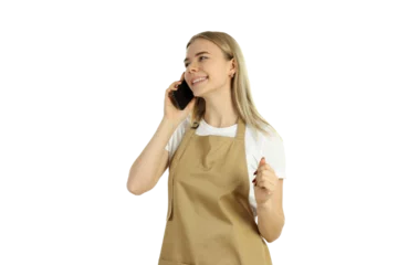 Tapeten PNG, Young woman waitress isolated on white background © Atlas
