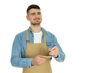 PNG, Concept of occupation, young waiter isolated on white background