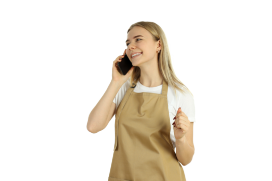 PNG, Young woman waitress isolated on white background