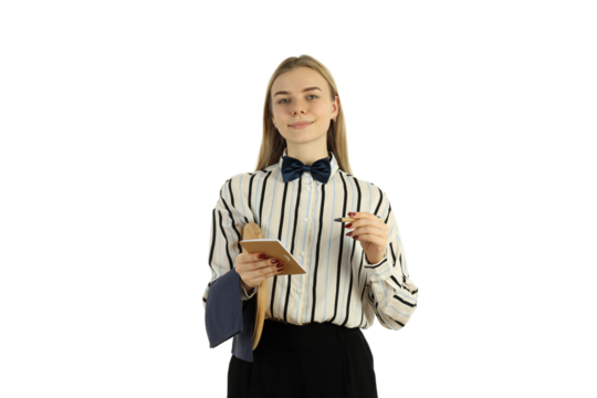 PNG, Young woman waitress isolated on white background