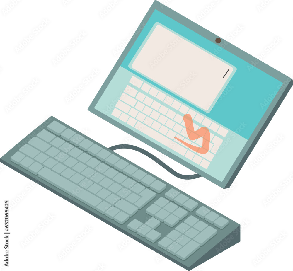 Poster electronic voting icon isometric vector. tablet connected to portable keyboard. digitalization, e vo