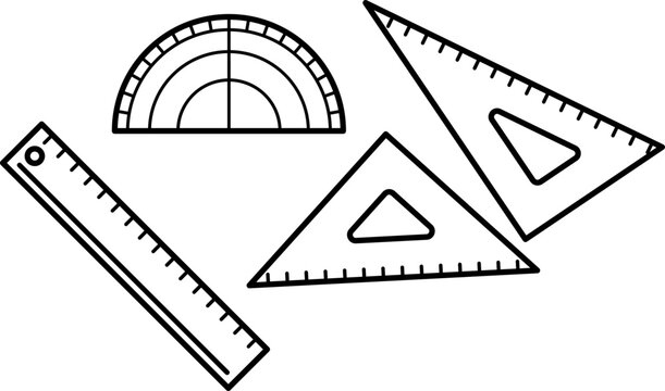 定規と三角定規と分度器のイラスト（ruler, set square, protractor）