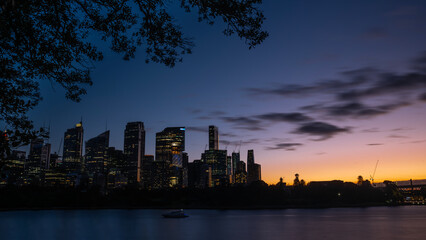 Fototapeta na wymiar Tranquil evening on Sydney harbour at dusk.