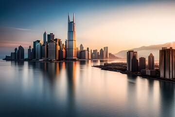 Obraz premium lake, water, sky, landscape, nature, mountain, clouds, reflection, cloud, mountains, sunset, sunrise, calm, travel, morning, sun, sea, blue, summer, panorama, river, forest, view, tree, 