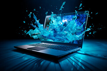 Laptop and abstract splashes from it