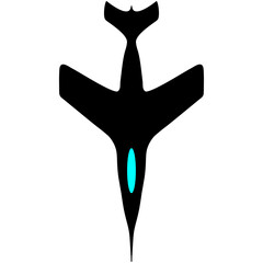 Silhouette a top-view of a 1950s style jet fighter.