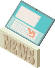 News icon isometric vector. Big news inscription near modern digital tablet icon. Media concept