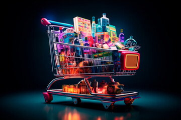 Cart from the supermarket. The concept of online shopping