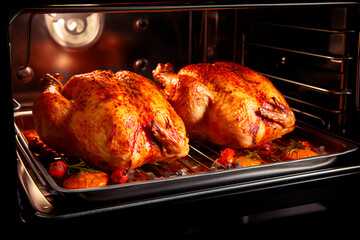 Naklejka premium Baked chicken in the oven. Juicy chicken