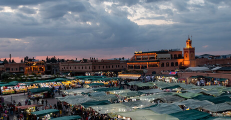 Jamaa el Fna square in Marrakesh at sunset