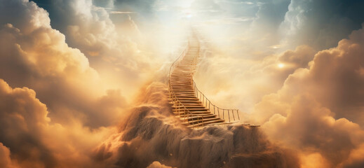 Fototapeta Staircase or Path to heaven, the concept of enlightenment. Hard way obraz