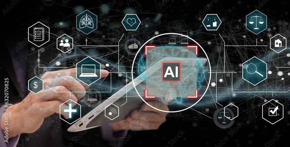 Poster ai digital transformation change management big data cloud technology management data communication 
