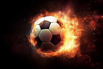 Fototapeta premium Soccer ball flames game. Generate Ai