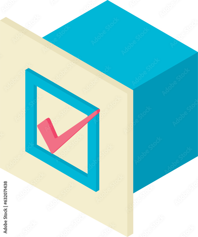 Poster voting icon isometric vector. vote paper with large check mark in ballot box . offline voting, elect