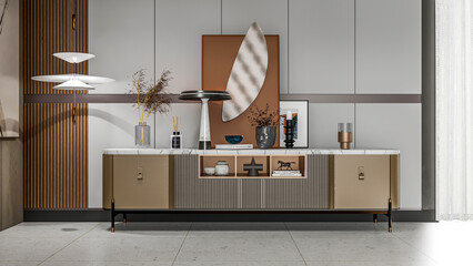 3d rendering modern console side cabinet sideboard furniture interior scene