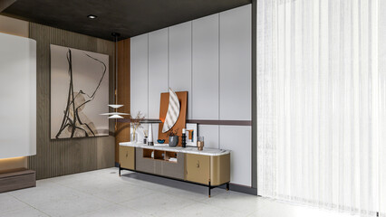3d rendering modern console side cabinet sideboard furniture interior scene