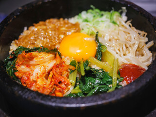 Bibimbap rice stone bowl Traditional Korean food 