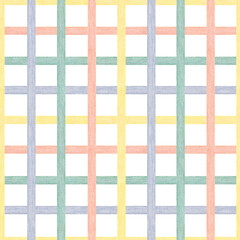 Watercolor seamless pattern multicolor check print. Isolated on white background. Hand drawn clipart. Perfect for card, fabric, tags, invitation, printing, wrapping.