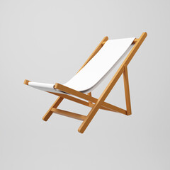 3D white beach chair ,Wooden recliner chair isolated on white background, 3D rendering realistic holiday chair concept