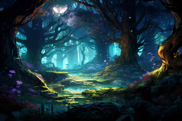 Anime Animals: Magical Forest with Mystical Creatures. Generative AI