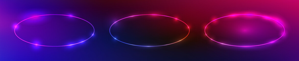 Set of neon frames with shining effects