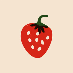 Strawberry risograph sketch. Abstract ripe berry, cartoon juicy natural sign linocut print effect. Vector illustration