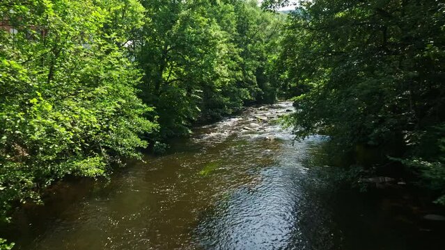 Aerial drone view of bode river in thale , Germany