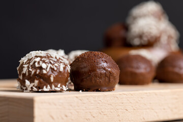 Cocoa and sugar chocolates, close up