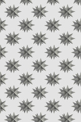 Glitter silver stars decoration pattern on gray background with shadows. Festive background. Winter minimal holiday postcard. New Year or Christmas minimal flat lay concept