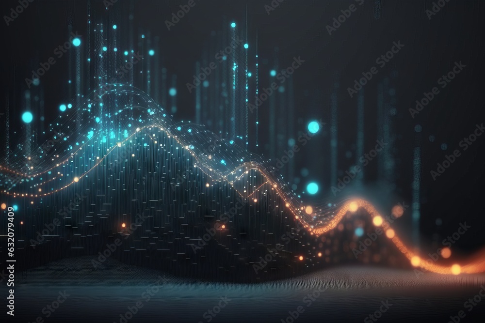 Poster abstract technology background with glowing lines and dots.