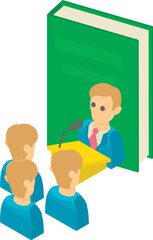 Fototapeta na wymiar Election campaign icon isometric vector. Male candidate speaking to voter icon. Democracy concept, election