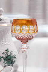 Exquisite aquamarine vintage crystal wine glass