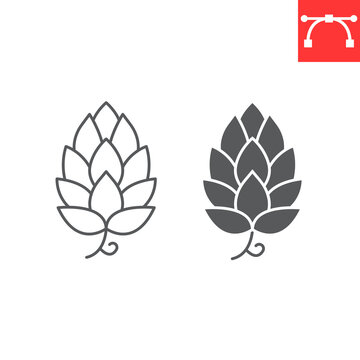 Hop line and glyph icon, oktoberfest and agriculture, beer hops vector icon, hop plant vector graphics, editable stroke outline sign, eps 10.