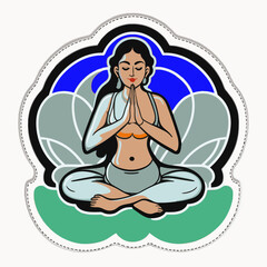 Obraz na płótnie Canvas Calm female yogi practice yoga in lotus position. Sports coach and yoga instructor. cartoon vector illustration.