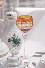 Exquisite aquamarine vintage crystal wine glass