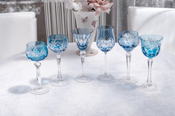 Exquisite aquamarine vintage crystal wine glass