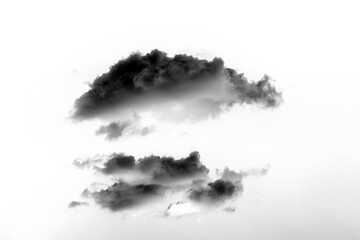 Single black cloud isolated on white background and texture. Ink spot or cigarette smoke cloud, Rorschach test