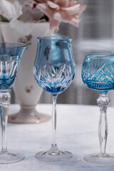 Exquisite aquamarine vintage crystal wine glass