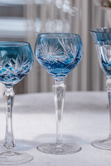 Exquisite aquamarine vintage crystal wine glass