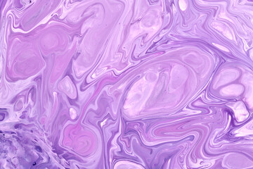 Fototapeta premium Exclusive beautiful pattern, abstract fluid art background. Flow of blending purple lilac paints mixing together. Blots and streaks of ink texture for print and design