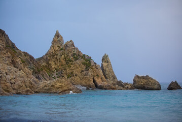 Fototapeta na wymiar Sea and rocks at Rena Majore in Sardinia